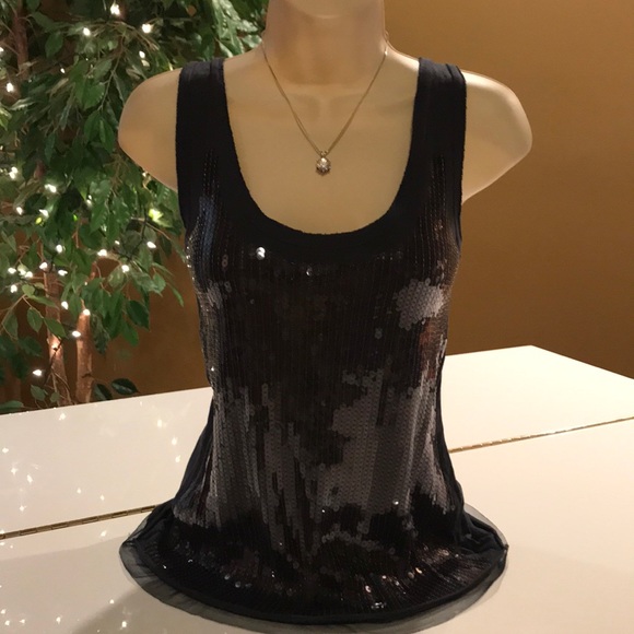 J. Crew Tops - J. CREW NAVY BLUE SEQUIN TANK WITH LACE BOTTOM XS